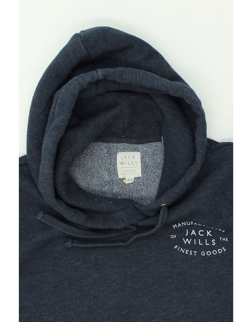 JACK WILLS Womens Graphic Hoodie Jumper UK 14 Large Navy Blue Polyester | Vintage Jack Wills | Thrift | Second-Hand Jack Wills | Used Clothing | Messina Hembry 