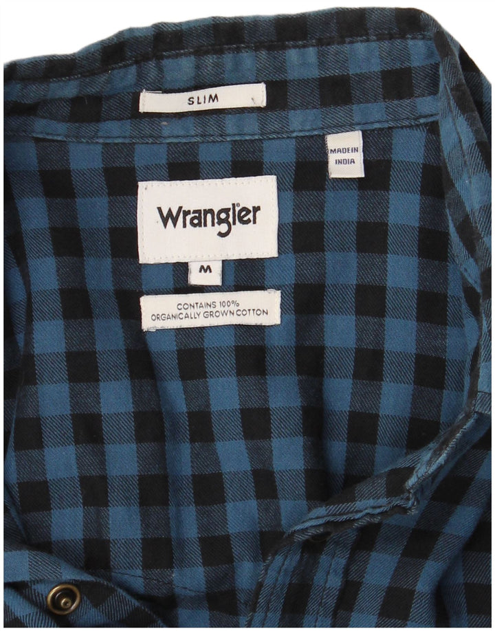 WRANGLER Mens Slim Flannel Shirt Medium Blue Gingham Cotton