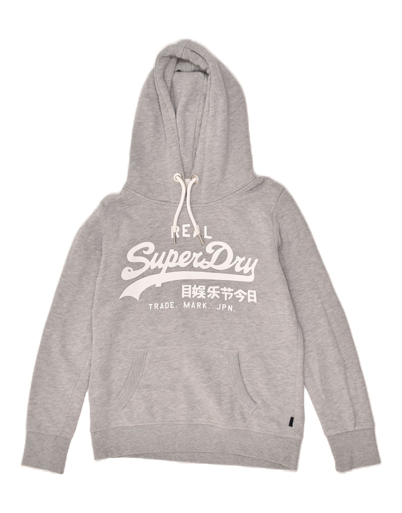 SUPERDRY Womens Graphic Hoodie Jumper UK 10 Small Grey Cotton | Vintage Superdry | Thrift | Second-Hand Superdry | Used Clothing | Messina Hembry 