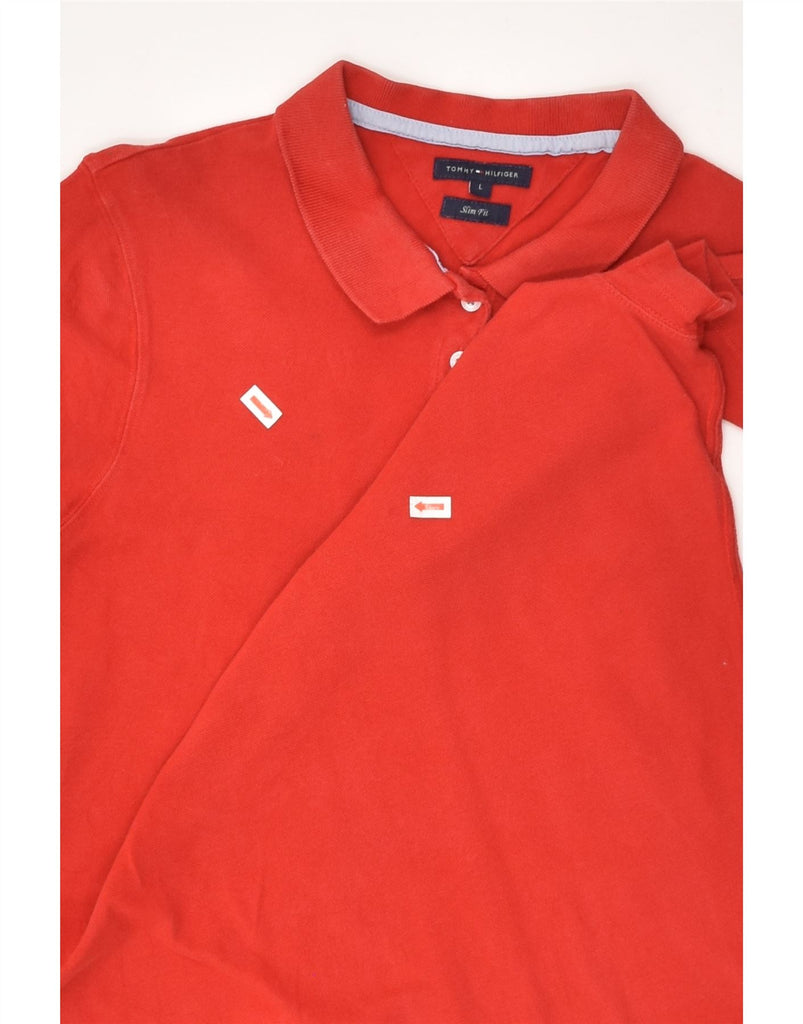 TOMMY HILFIGER Womens Slim Fit Polo Shirt UK 14 Large Red Cotton | Vintage Tommy Hilfiger | Thrift | Second-Hand Tommy Hilfiger | Used Clothing | Messina Hembry 