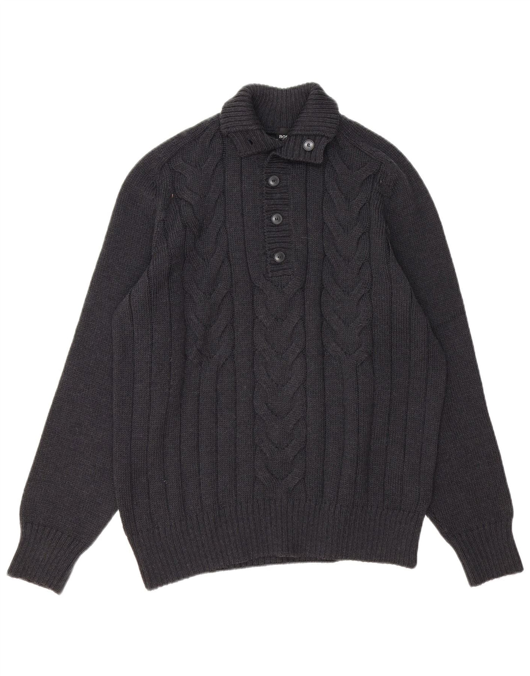 Hugo Boss Mens Slim Fit Button Neck Jumper Sweater XL Grey