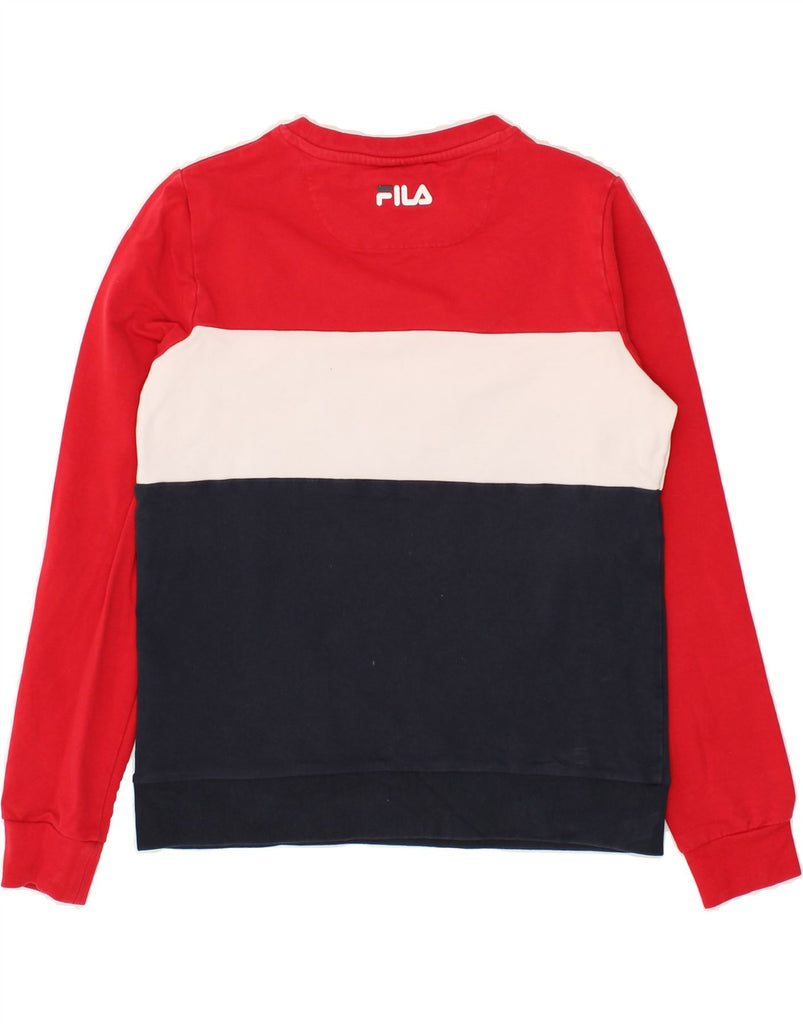 FILA Womens Graphic Sweatshirt Jumper UK 10 Small Red Colourblock Cotton | Vintage Fila | Thrift | Second-Hand Fila | Used Clothing | Messina Hembry 