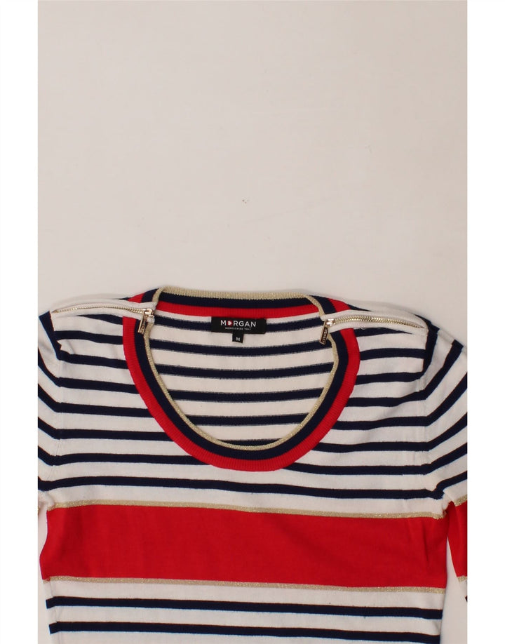 MORGAN Womens Top 3/4 Sleeve UK 12 Medium Navy Blue Striped Viscose Vintage Morgan and Second-Hand Morgan from Messina Hembry 