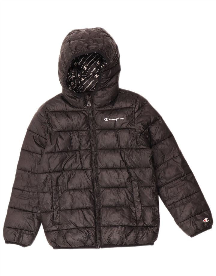 Champion Boys Hooded Padded Jacket 9-10 Years Medium Black Polyester