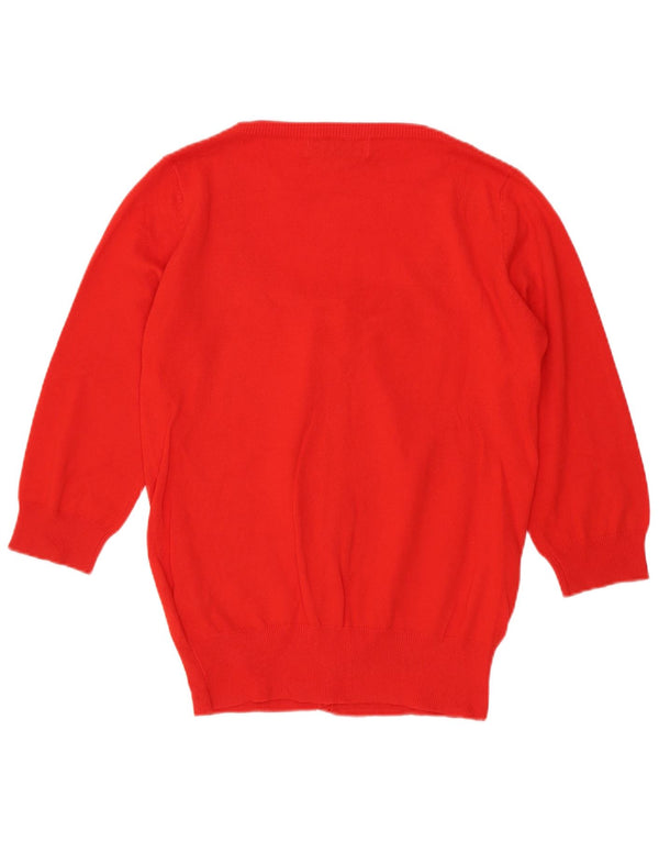 Zara Womens 3/4 Sleeve Cardigan Sweater UK 12 Medium Red Cotton