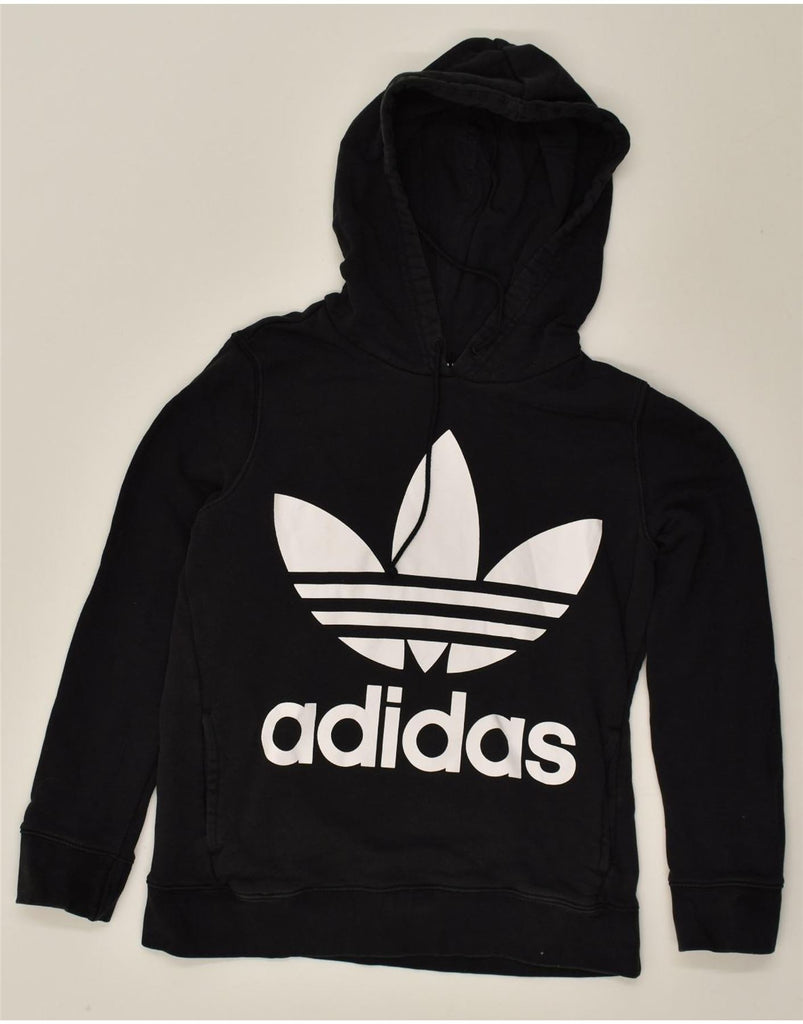 ADIDAS Womens Graphic Hoodie Jumper UK 8 Small Black Cotton | Vintage Adidas | Thrift | Second-Hand Adidas | Used Clothing | Messina Hembry 