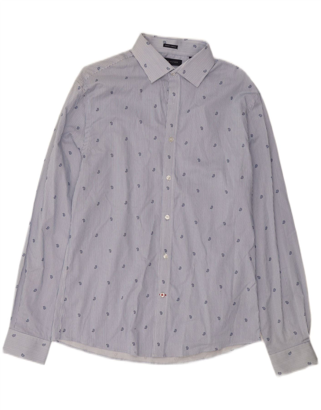 TOMMY HILFIGER Mens Stretch Shirt Size 15 1/2 Medium Blue Pinstripe