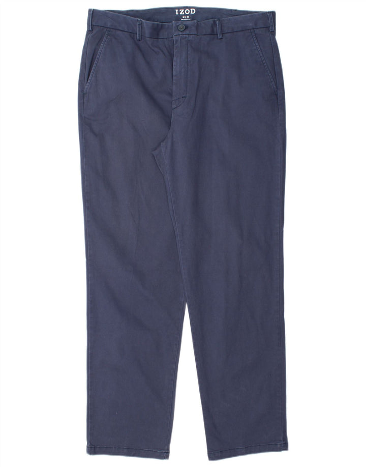 IZOD Mens Straight Chino Trousers W36 L32 Navy Blue Cotton