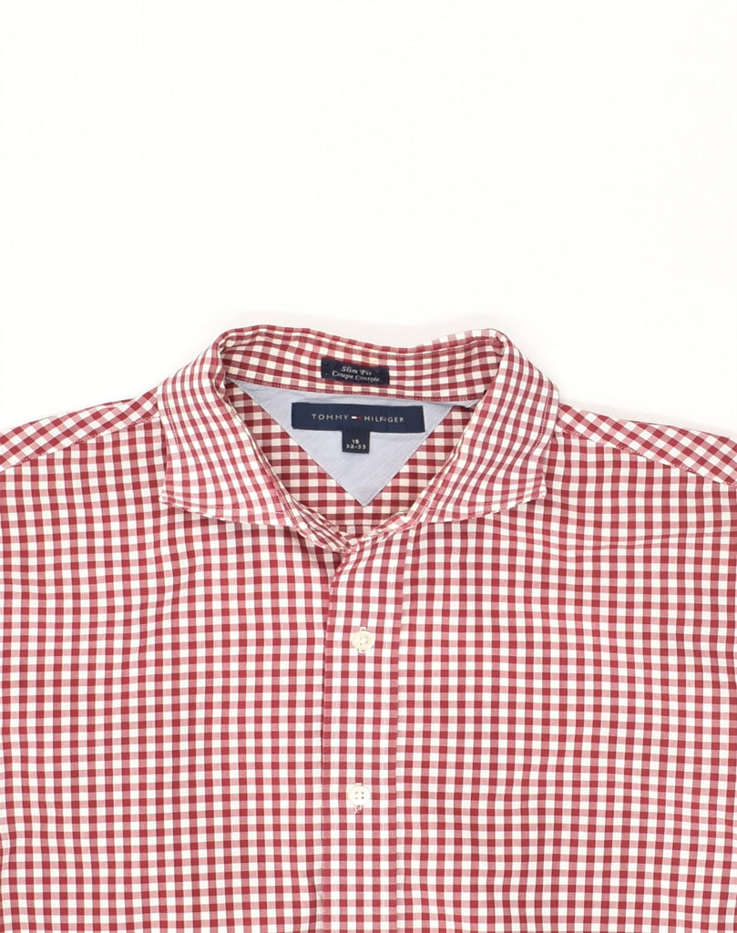 TOMMY HILFIGER Mens Slim Fit Shirt Size 15 Medium Red Gingham Cotton | Vintage Tommy Hilfiger | Thrift | Second-Hand Tommy Hilfiger | Used Clothing | Messina Hembry 