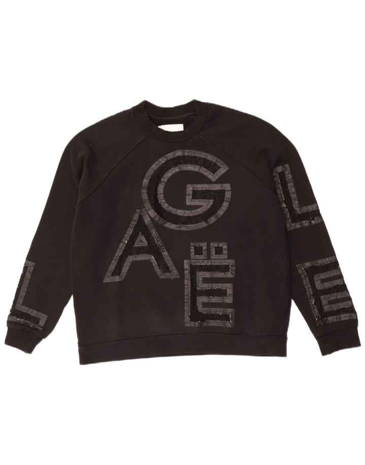 Gaelle Womens Graphic Sweatshirt Jumper UK 10 Small Black