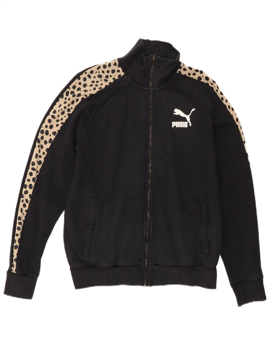 Puma Womens Oversized Tracksuit Top Jacket UK 10 Small Black Animal Print