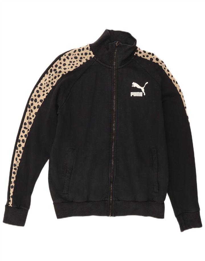 Puma Womens Oversized Tracksuit Top Jacket UK 10 Small Black Animal Print
