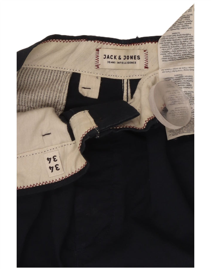JACK & JONES Mens Slim Chino Trousers W34 L34 Navy Blue Cotton