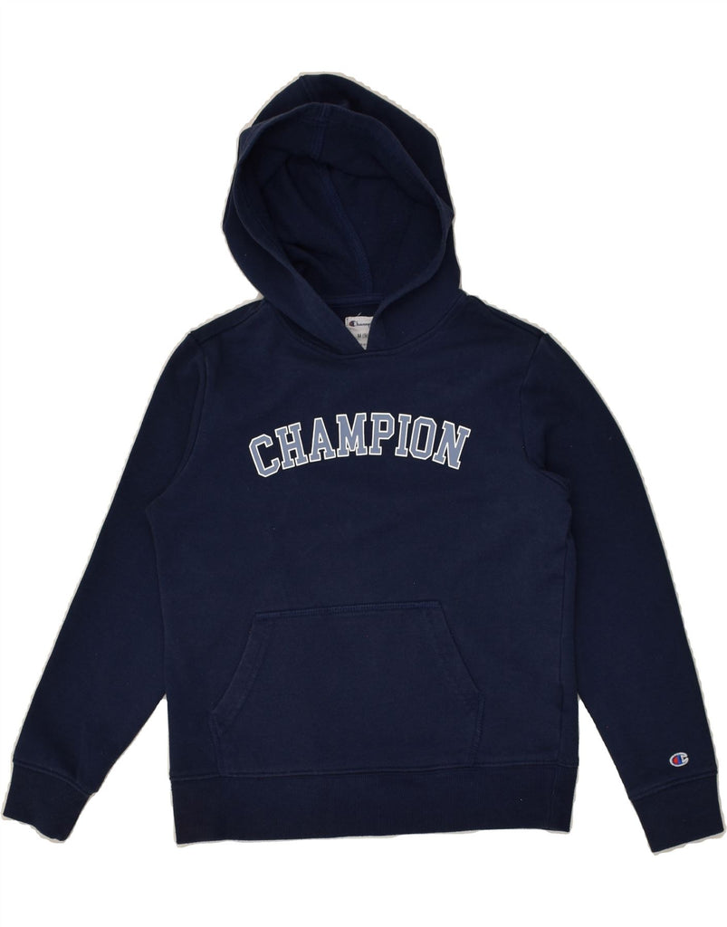 CHAMPION Boys Graphic Hoodie Jumper 9-10 Years Medium  Navy Blue Cotton | Vintage Champion | Thrift | Second-Hand Champion | Used Clothing | Messina Hembry 