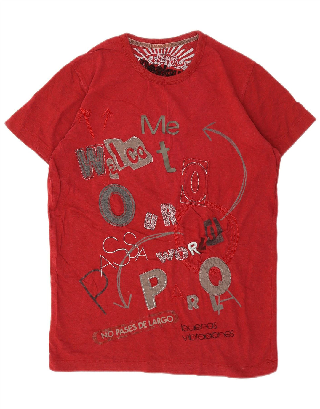 Desigual Mens Graphic T-Shirt Top Small Red Cotton