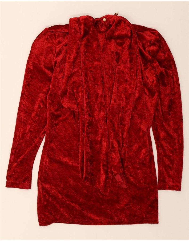 VINTAGE Womens Fleece Long Sleeve Bodycon Dress UK 14 Medium Red Polyester Vintage Vintage and Second-Hand Vintage from Messina Hembry 