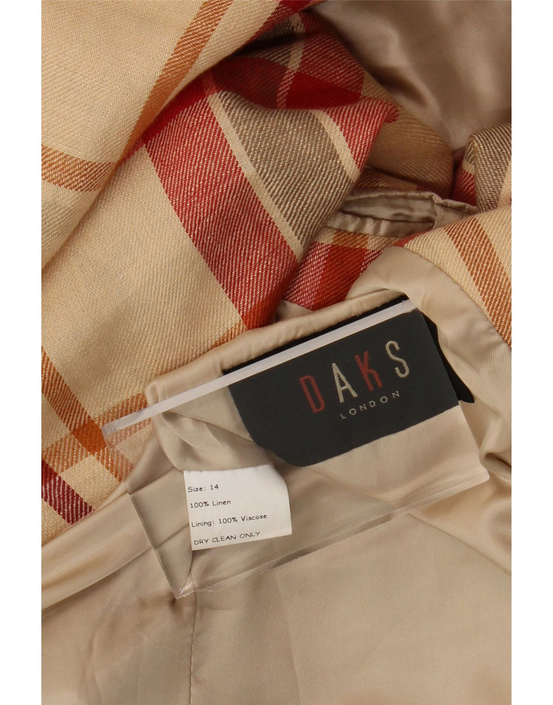 DAKS Womens 2 Button Blazer Jacket UK 14 Large Beige Check Linen
