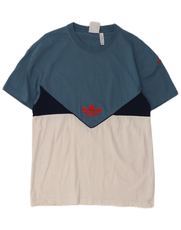 Adidas Mens T-Shirt Top Small Blue Colourblock Cotton