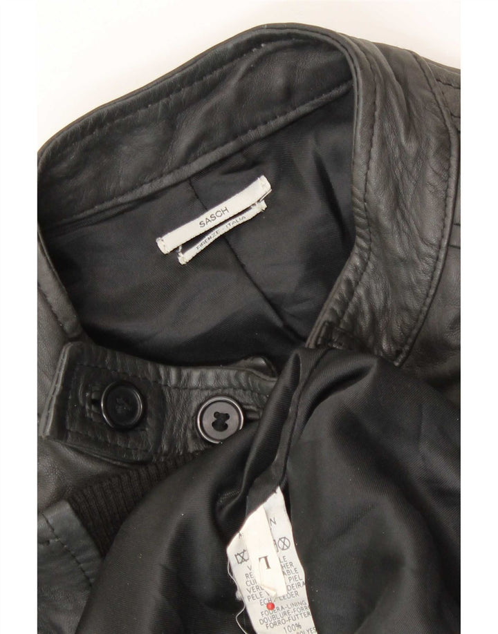 Sasch Mens Military Leather Jacket UK 40 Large Black