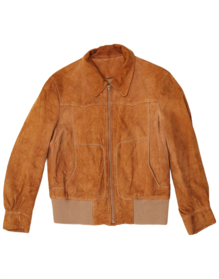 Vintage Womens Bomber Suede Jacket UK 12 Medium Brown