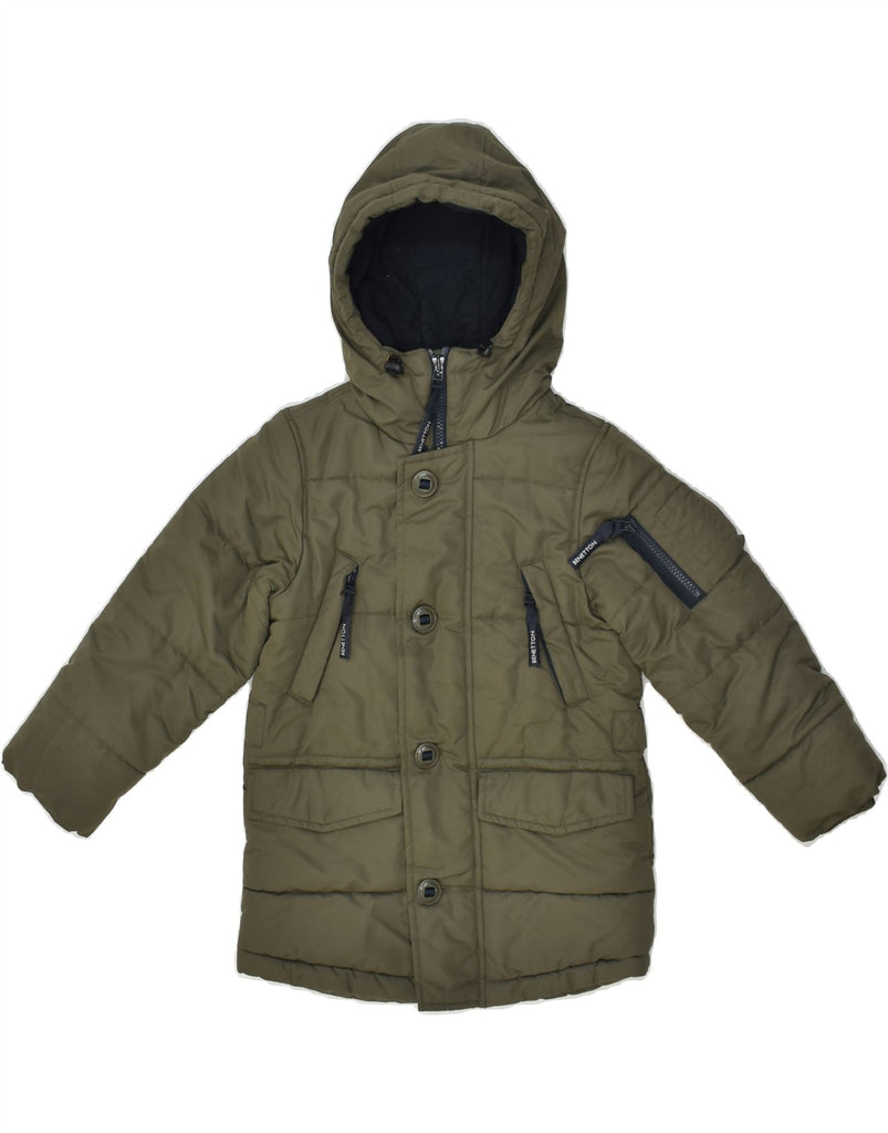 BENETTON Boys Hooded Parka Jacket 3-4 Years XS Khaki Polyester | Vintage Benetton | Thrift | Second-Hand Benetton | Used Clothing | Messina Hembry 