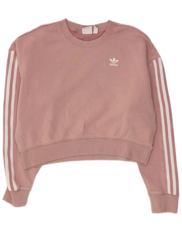 ADIDAS Womens Crop Oversized Sweatshirt Jumper UK 10 Small  Pink Cotton