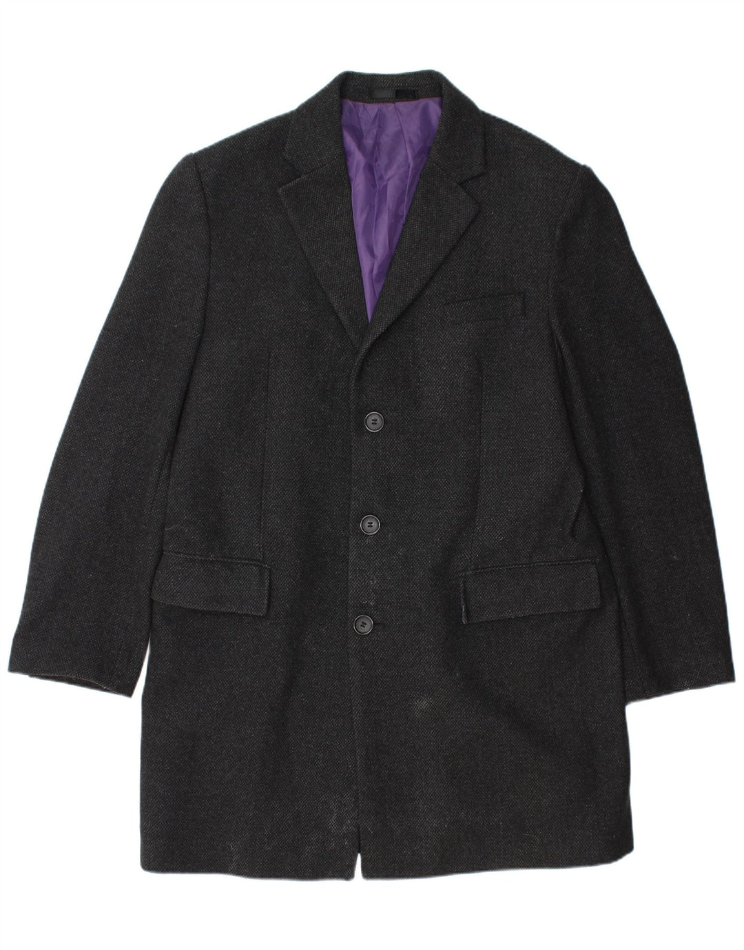 Marks & Spencer Mens Regular Fit Overcoat UK 40 Large Black Wool