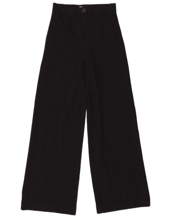 Zara Womens Wide Leg Casual Trousers XS W24 L30 Black Pinstripe
