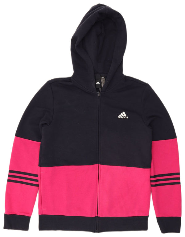 Adidas Womens Zip Hoodie Sweater UK 12/14 Medium Navy Blue Colourblock