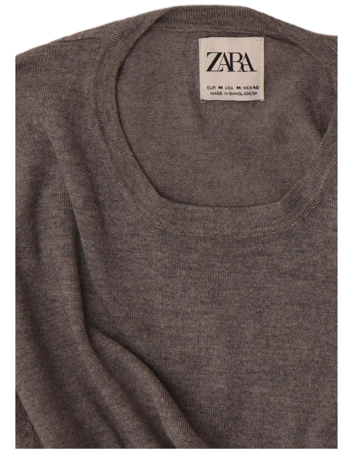 Zara Mens Crew Neck Jumper Sweater Medium Grey