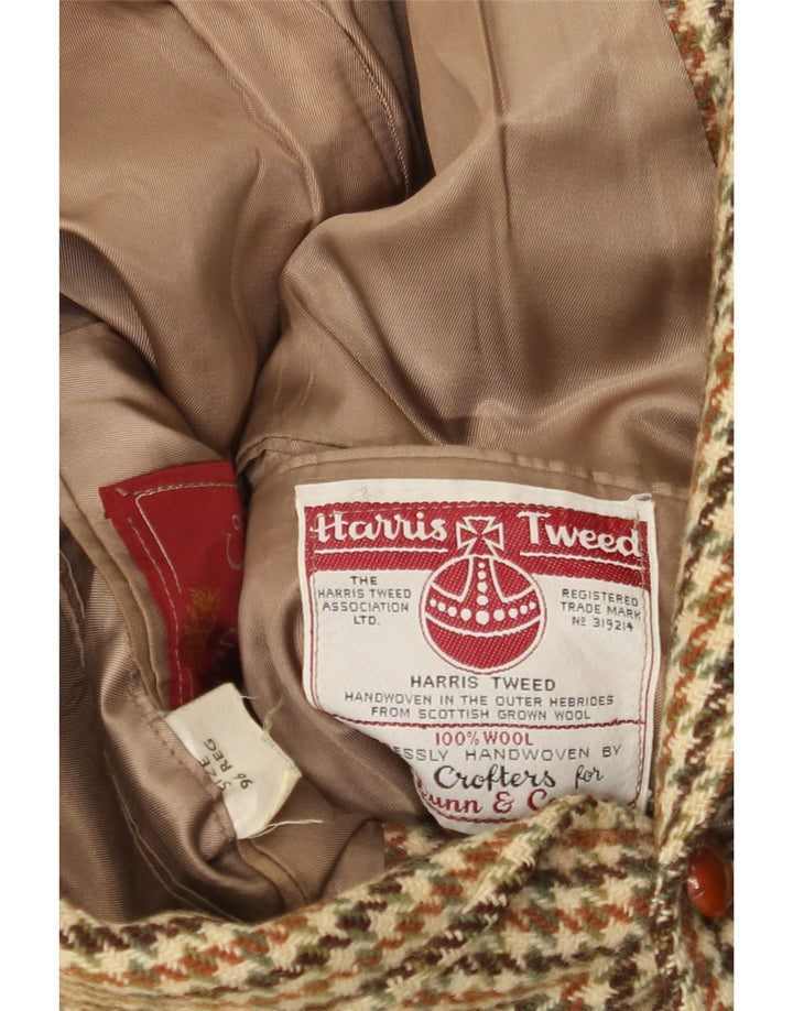Harris Tweed Mens 3 Button Blazer Jacket UK 36 Small Green Houndstooth Wool