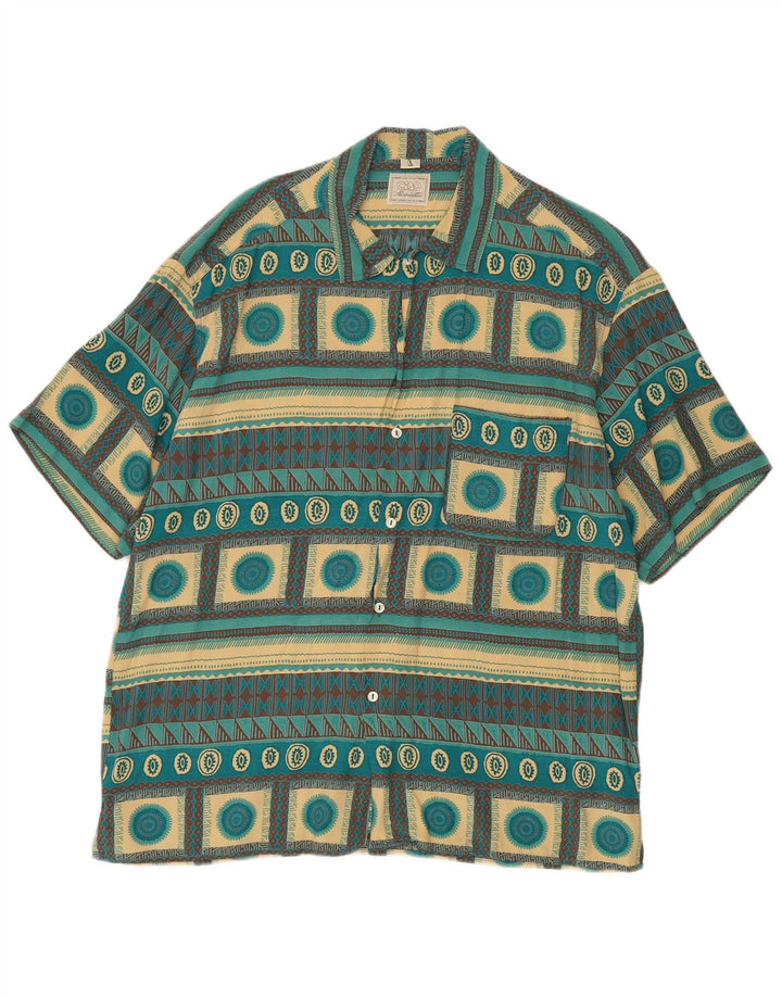 Ciao Mens Short Sleeve Shirt Large Turquoise Geometric