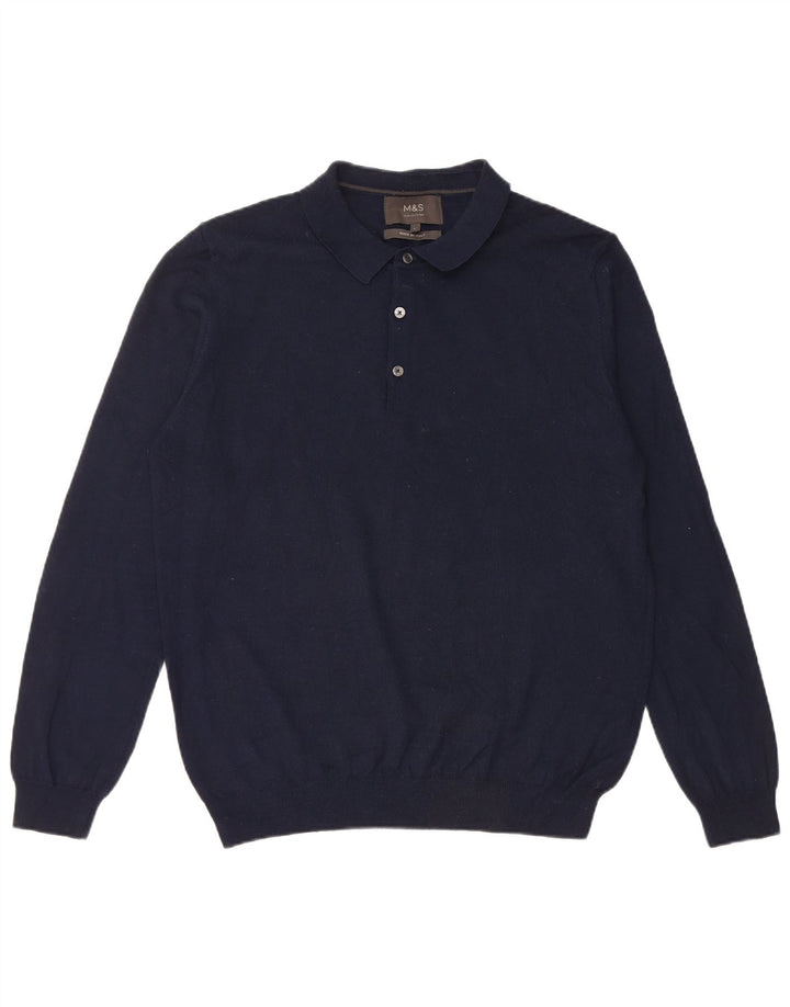 Marks & Spencer Mens Polo Neck Jumper Sweater Large Navy Blue Acrylic