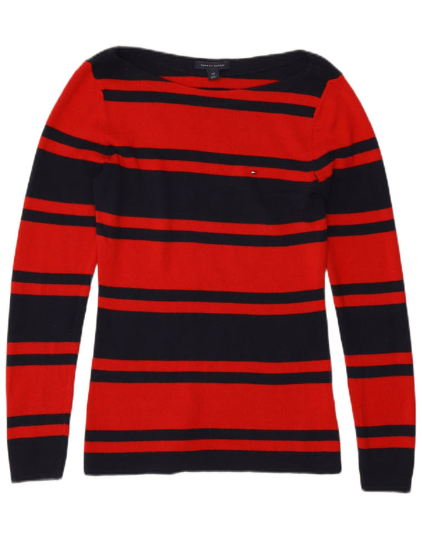Tommy Hilfiger Womens Boat Neck Jumper Sweater UK 10 Small Red Striped