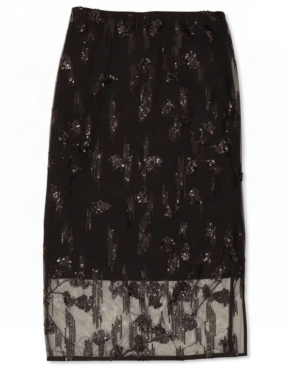 Marks & Spencer Womens Petite Lace Maxi Skirt UK 8 Small W26 Black Floral