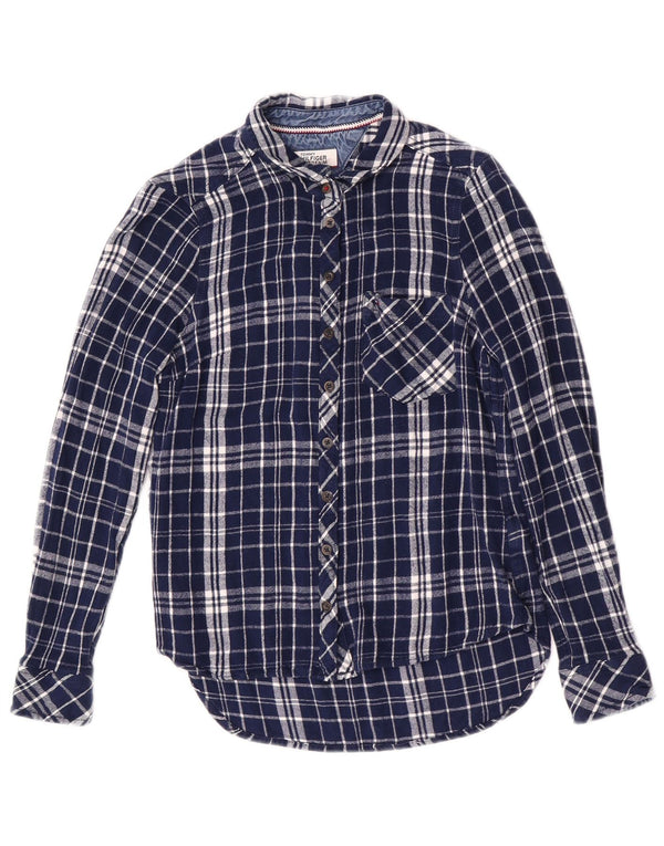 Tommy Hilfiger Girls Flannel Shirt 8-9 Years Small Navy Blue Check Viscose