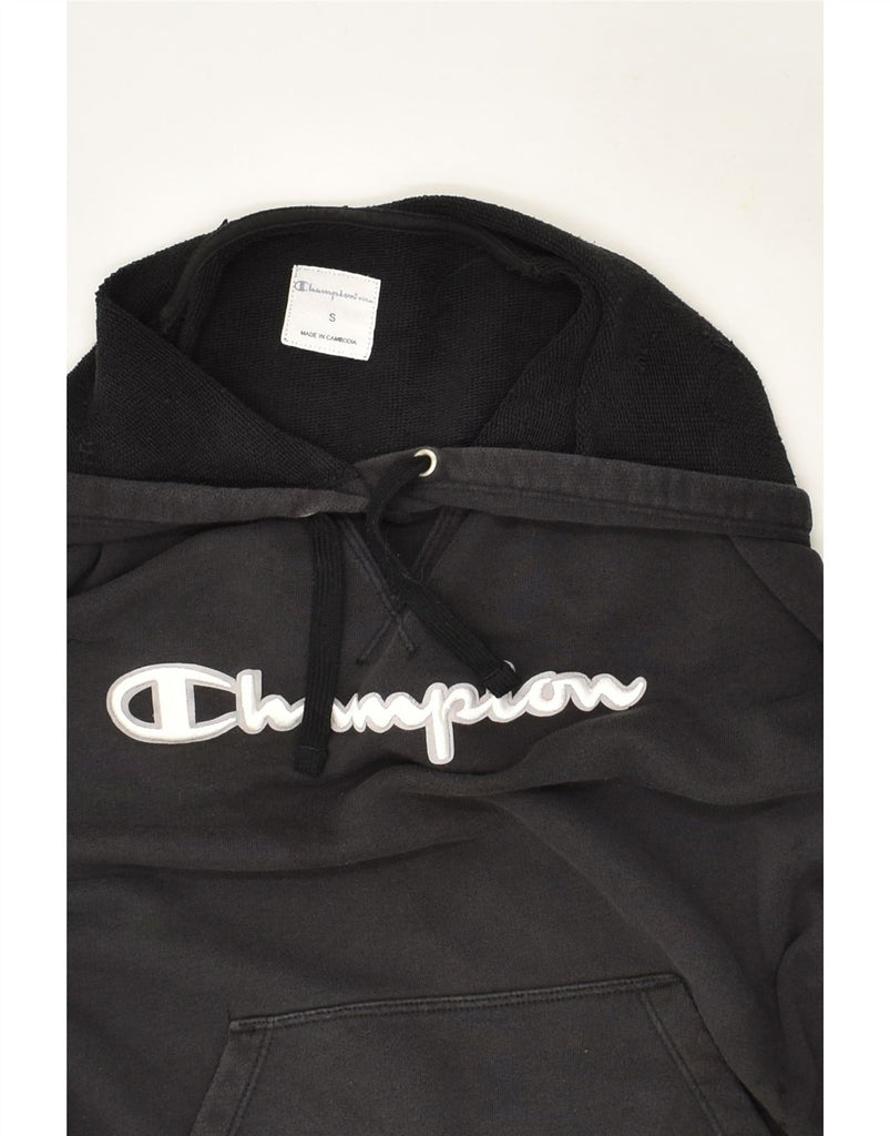 CHAMPION Womens Graphic Hoodie Jumper UK 10 Small Black Cotton | Vintage Champion | Thrift | Second-Hand Champion | Used Clothing | Messina Hembry 