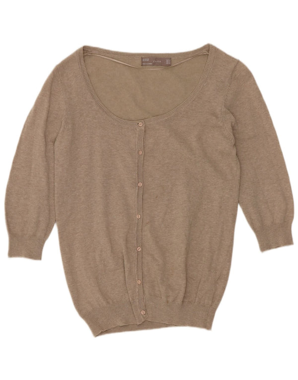 Zara Womens 3/4 Sleeve Cardigan Sweater UK 14 Large Beige