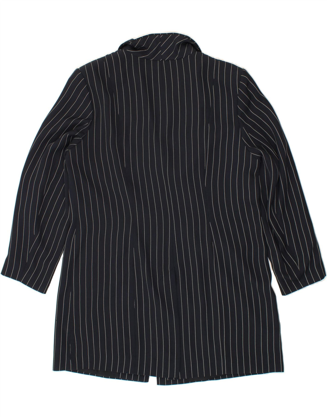 ANN HARVEY Womens Overcoat UK 16 Large  Navy Blue Striped Polyester Vintage Ann Harvey and Second-Hand Ann Harvey from Messina Hembry 