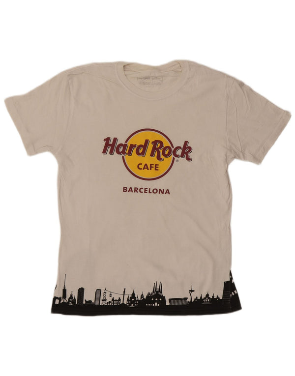 Hard Rock Cafe Mens Barcelona Graphic T-Shirt Top Medium Off White Cotton