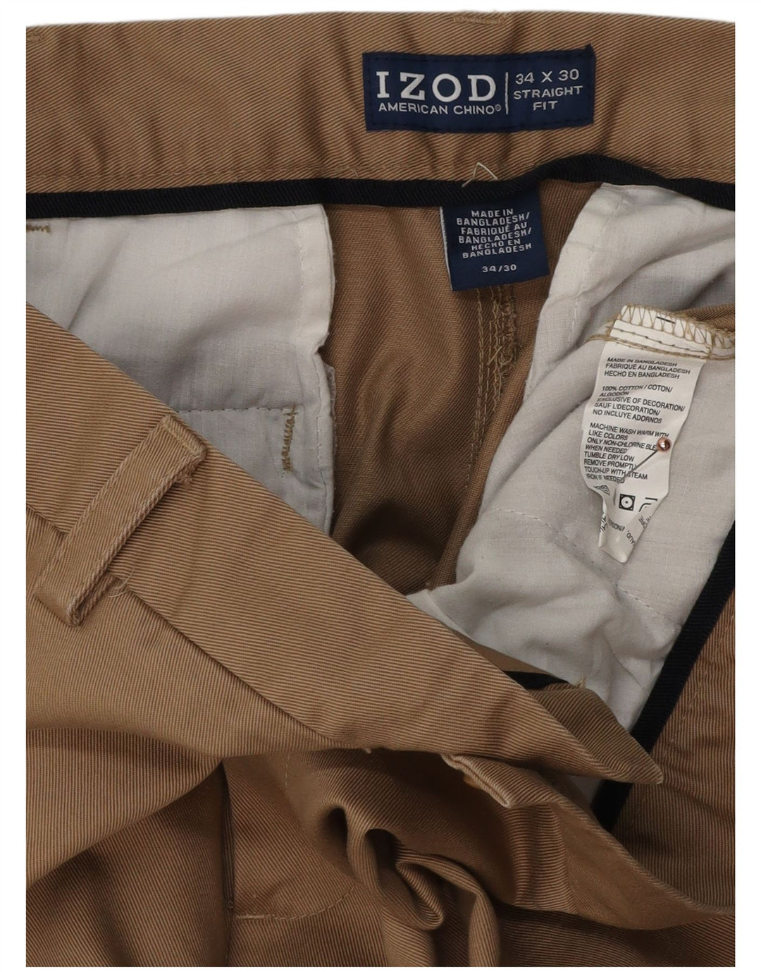 IZOD Mens Straight Chino Trousers W3 L30  Brown Cotton