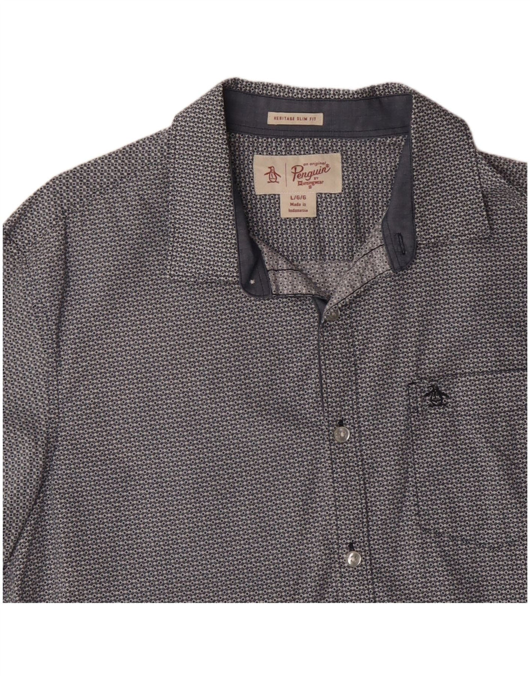 PENGUIN Mens Heritage Slim Fit Short Sleeve Shirt Large Blue Geometric