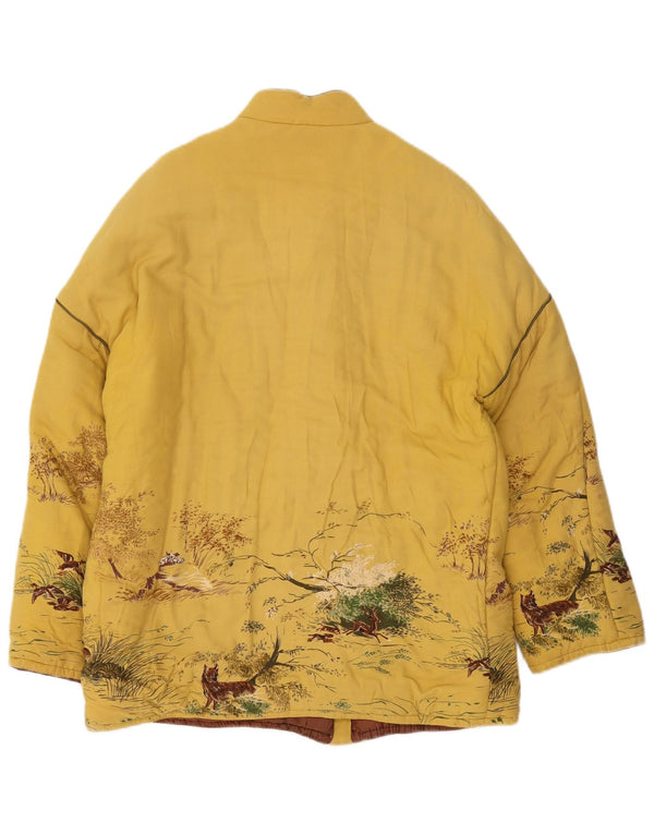 Vintage Womens Padded Jacket UK 16 Large Yellow Animal Print Polyester