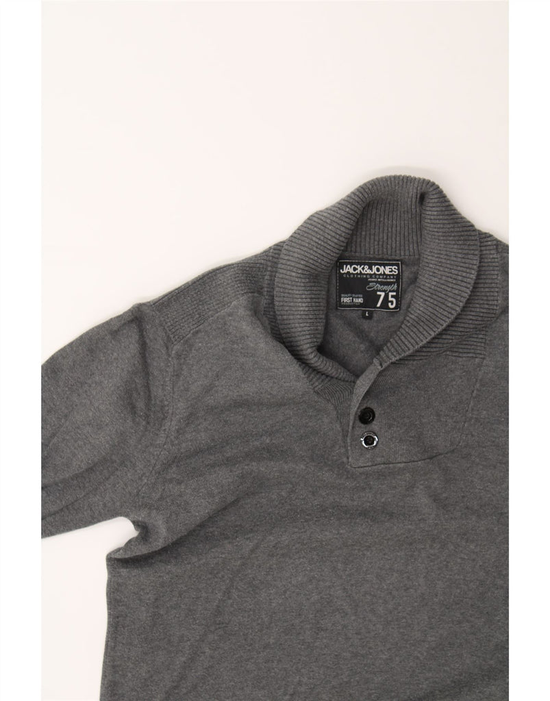 JACK & JONES Mens Shawl Neck Jumper Sweater Large Grey Cotton Vintage Jack & Jones and Second-Hand Jack & Jones from Messina Hembry 