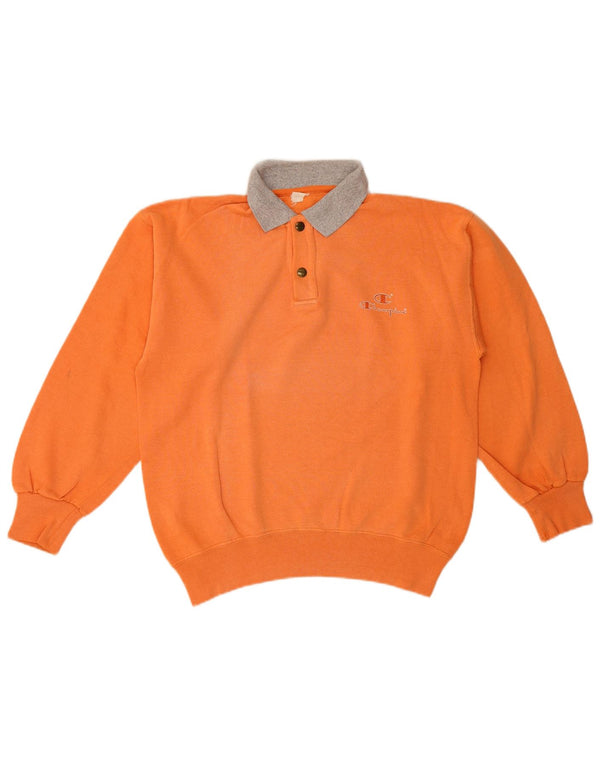 Champion Mens Polo Neck Sweatshirt Jumper Medium Orange