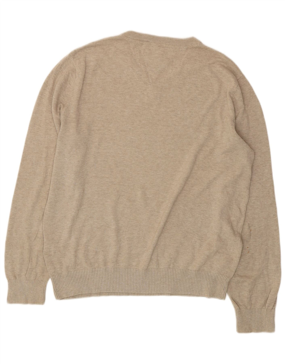TOMMY HILFIGER Mens V-Neck Jumper Sweater Large Beige Cotton