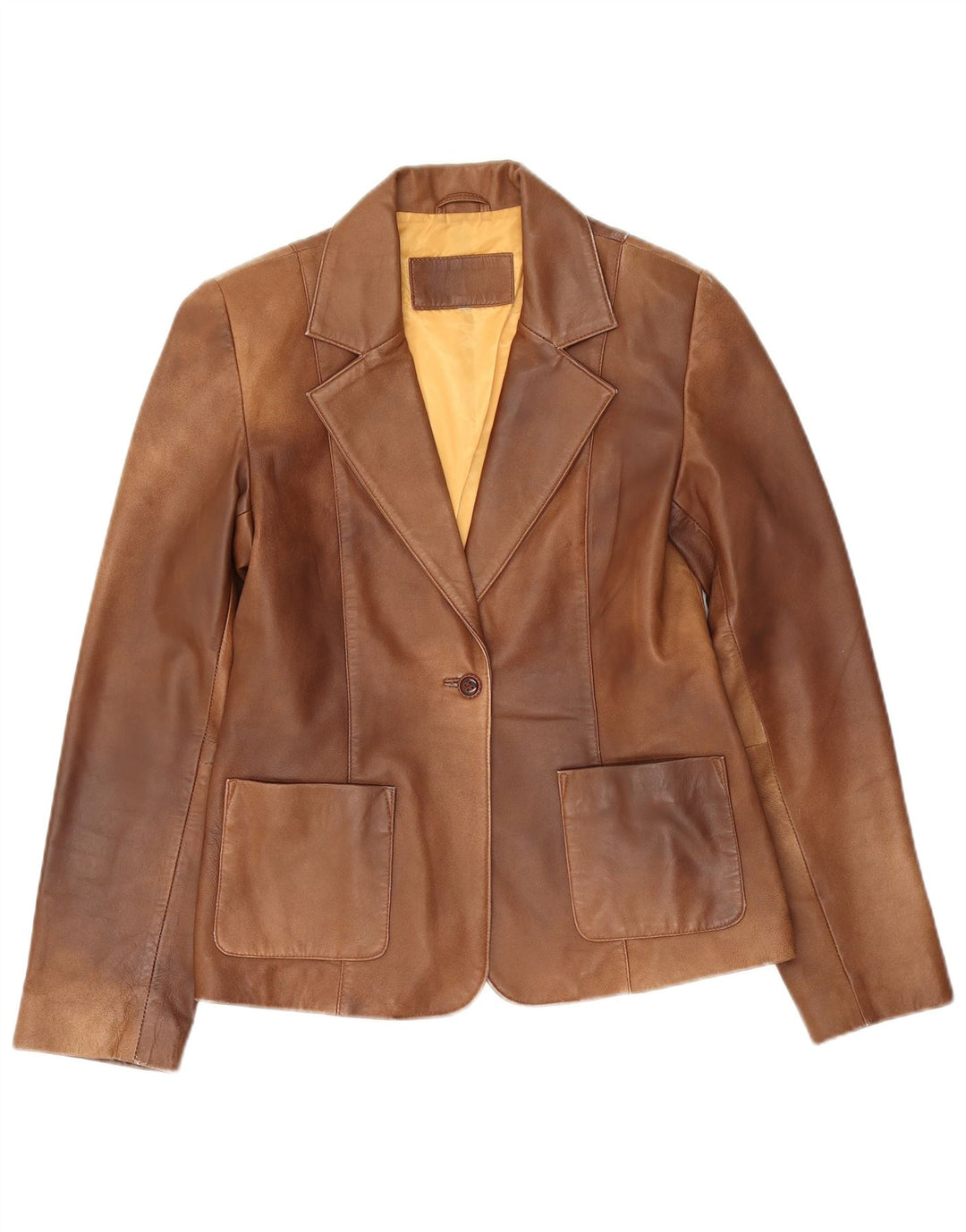Vintage Womens 1 Button Leather Blazer Jacket UK 10 Small Brown