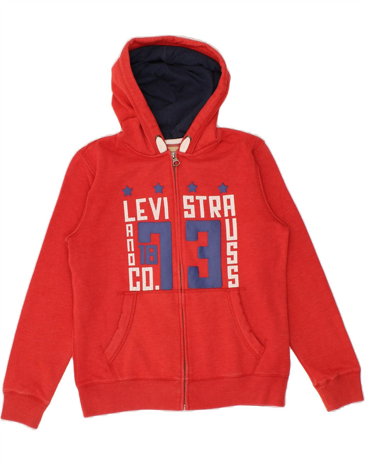 LEVI'S Boys Graphic Zip Hoodie Sweater 13-14 Years Red Cotton Vintage Levi's and Second-Hand Levi's from Messina Hembry 