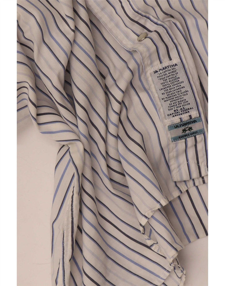 La Martina Mens Graphic Shirt Large White Pinstripe Cotton