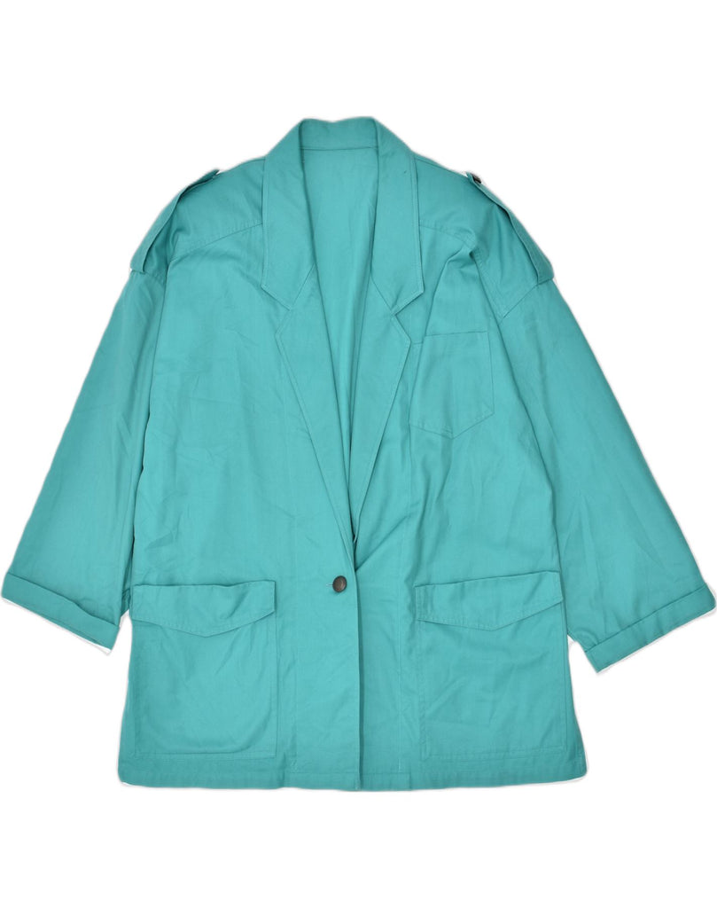 VINTAGE Womens Oversized 1 Button Blazer Jacket UK 14 Large Blue Polyester | Vintage | Thrift | Second-Hand | Used Clothing | Messina Hembry 